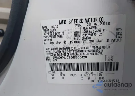 2013 Ford Edge Sel z USA, uszkodzony, nr VIN 2FMDK4JC8DBB05428